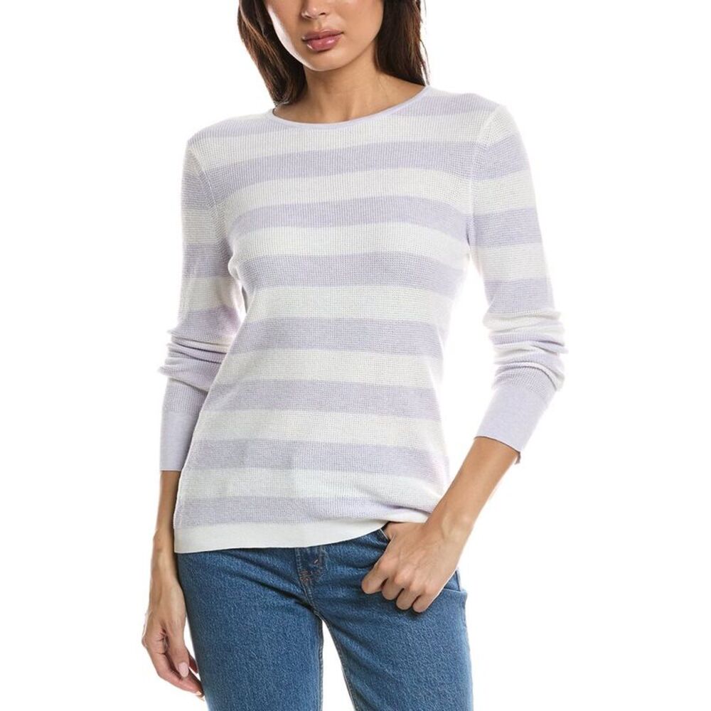 Forte Cashmere Womens Thermal Crewneck Cashmere-Blend Sweater, White
